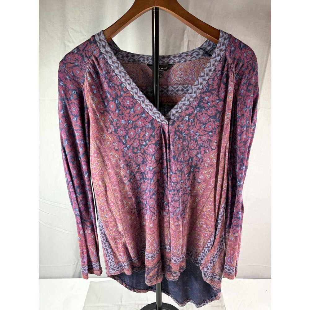 Lucky Brand Womens MediumMulticolor Paisley Print Long Sleeve V Neck Blouse Boho